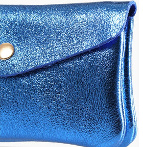 Leather Envelope Coin Purse Metallic Blue