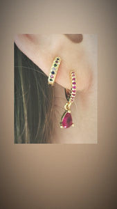 Pink & Gold teardrop huggie earrings