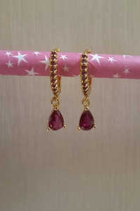 Pink & Gold teardrop huggie earrings