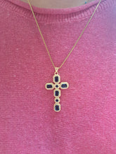 Navy & Gold Crystal Cross Necklace