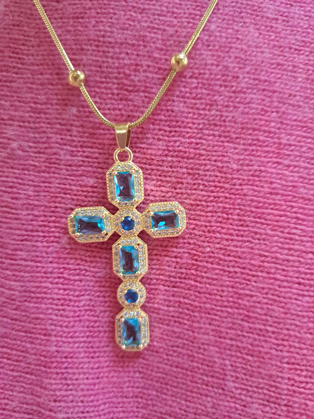 Turquoise Diamante Cross Necklace