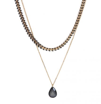 Fishbone Pear Drop Two Layered Necklace