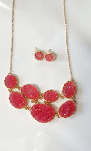 Beautiful Pink Cluster Necklace & Earrings