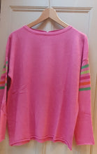 Pink Cashmere Blend Jumper With Neon Bright Stripes