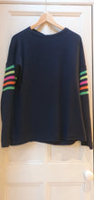 Navy Cashmere Blend Jumper With Neon Bright Stripes