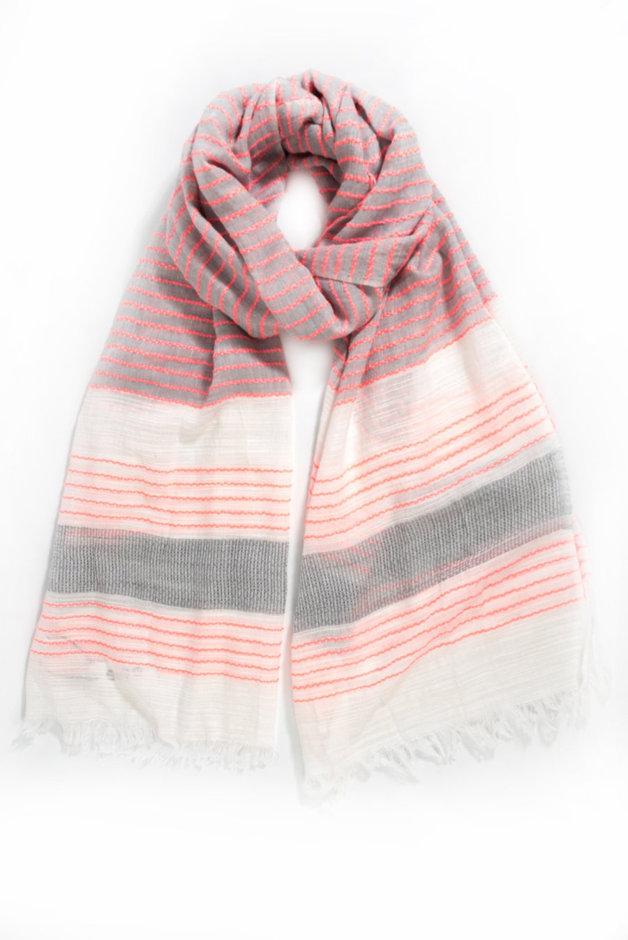 White & Grey Neon striped scarf