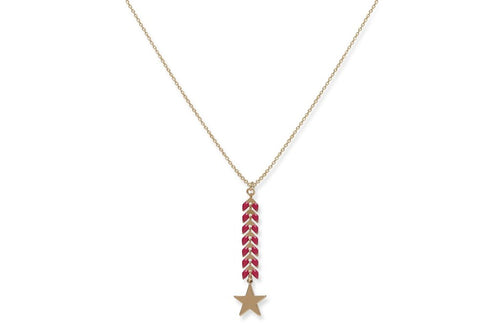 Leaf Chain Pink Necklace With Gold Star