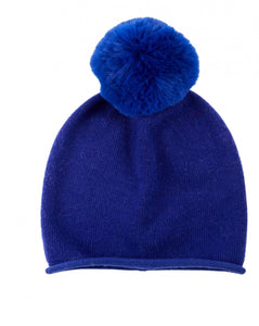 Royal Blue Beanie Hat with Large Pompom