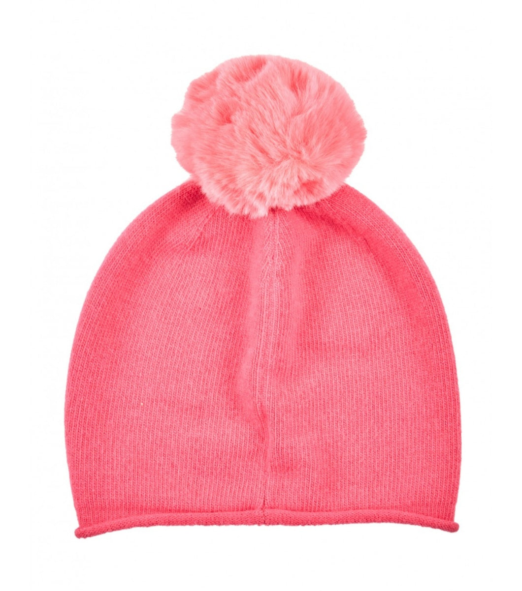 Pink Beanie Hat with Large Pompom