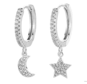Silver Star &  Moon Earrings