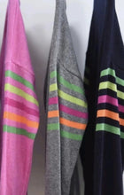 Grey Cashmere Blend Jumper With Neon Bright Stripes