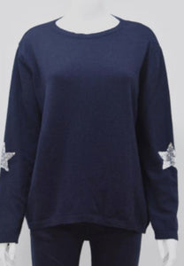 Cashmere Blended Jumper in Navy With Silver Stars