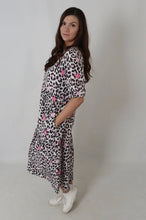Cream/Pink Leopard Print Tiered Dress