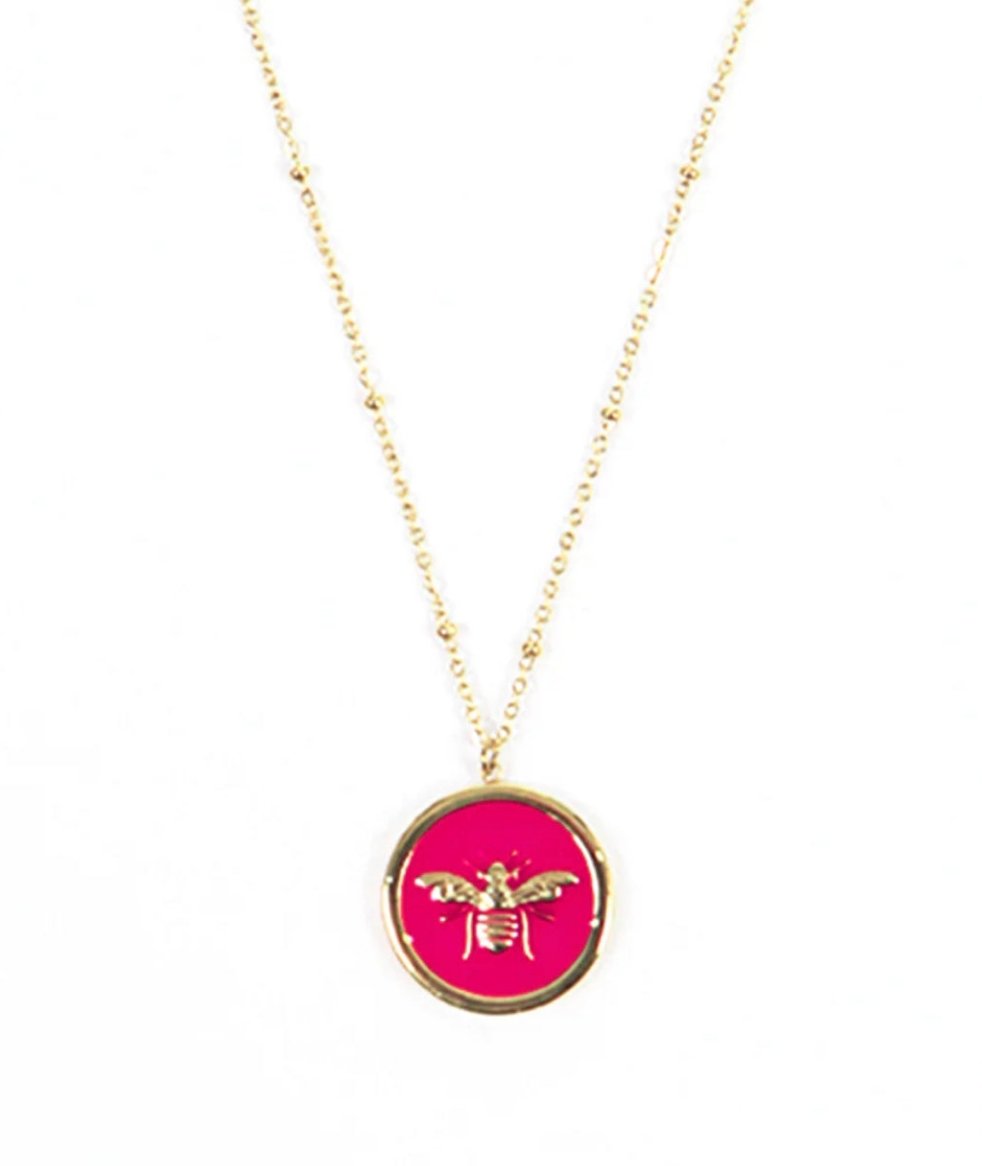 Pink Gold Circular Bumblebee Pendant Necklace