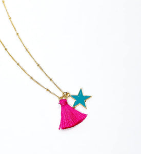Pink tassel & star necklace