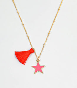 Red tassel & pink star necklace