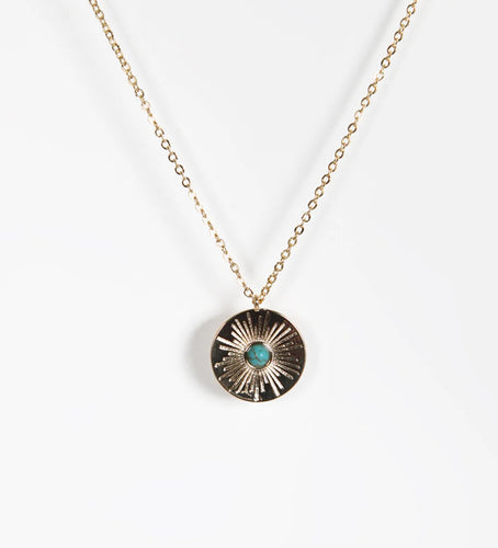 Gold turquoise coin pendant