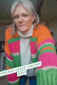 Green & Orange Chunky Knit Cardigan